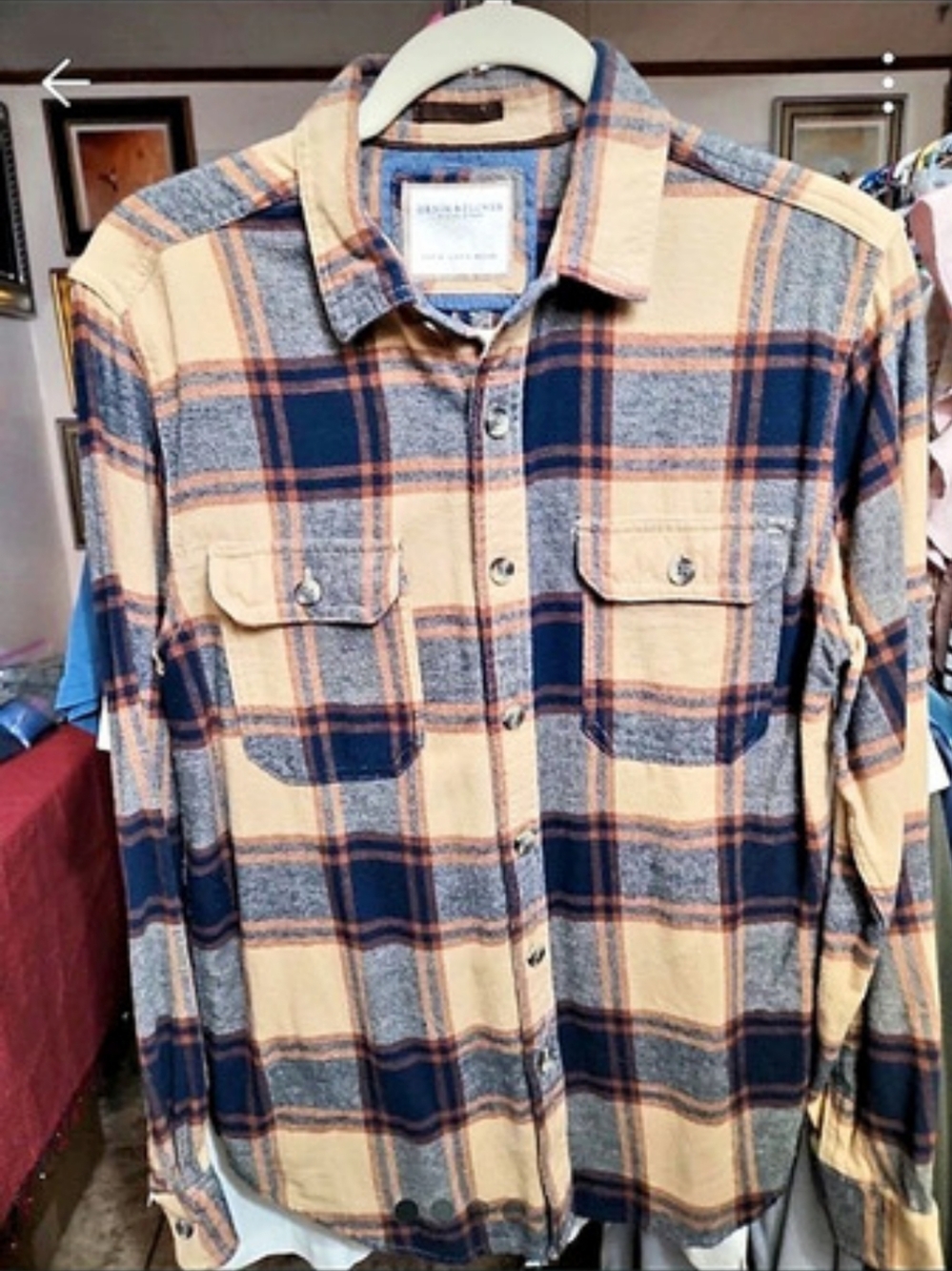 Denim & Flower Ricky Singh Plaid Flannel Button-down Shirt - Blue/Tan - Sz M